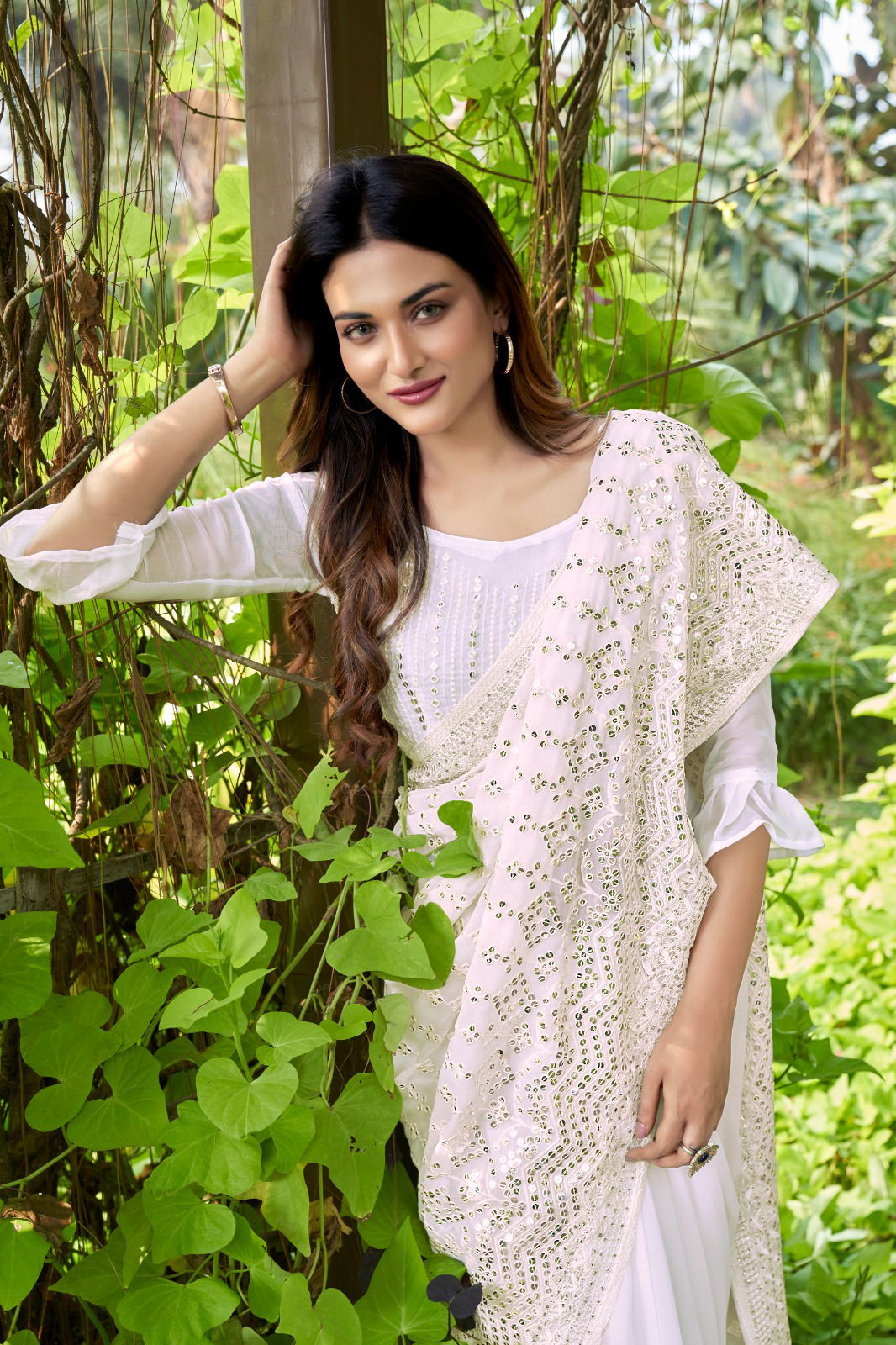 White Tone Thread Embroidery Georgette Designer Sarees Wholesale Price In Surat